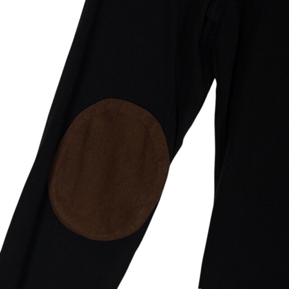 Lauren Jeans Co Ralph Lauren Black Cotton Top Suede Elbow Patch Zip Shoulder‎ L - Picture 4 of 10